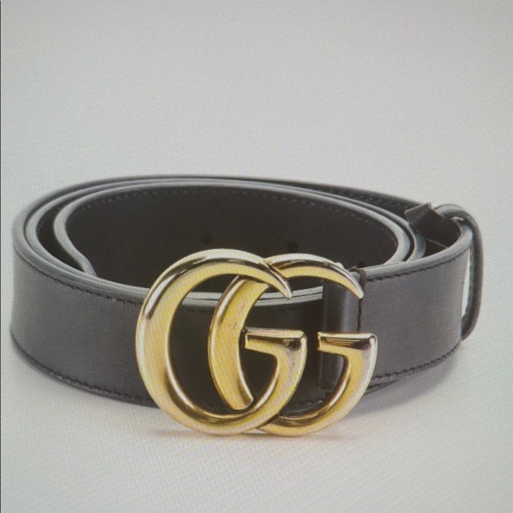 Gucci Black Leather Belt with Gold Buckle